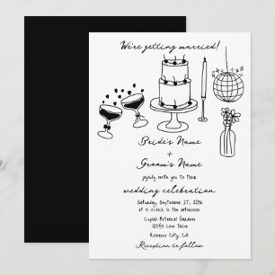 Convite Casamento de Desenhos Negros Desenhados à Mão