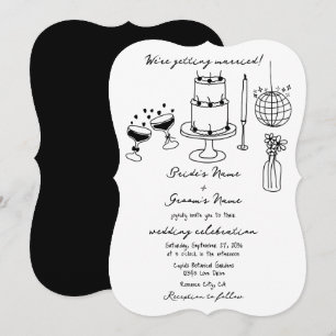 Convite Casamento de Desenhos Negros Desenhados à Mão