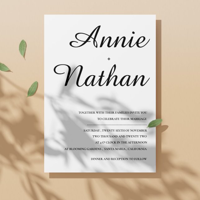 Convite Casamento de Design branco preto de fonte moderna  (Minimalist Modern Font Black White Design Wedding Invitation)
