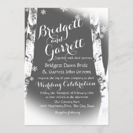Convite Casamento de Design de Árvores de Aves de inverno