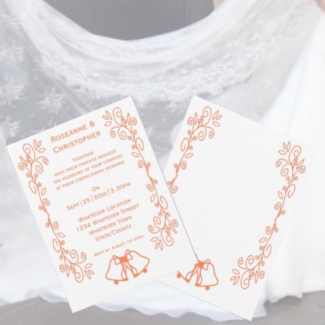 Convite Casamento de Design de Coral Bells (Coral wedding invitation bells and scrollwork design)