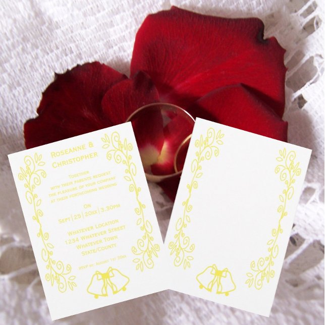 Convite Casamento de Design de Limon Bells (Yellow wedding invitation bells and scrollwork design)