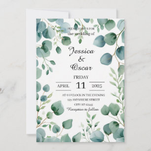 Convite Casamento de Design Eucalyptus com Aquarela Fresca