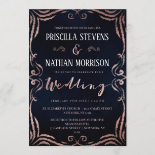 Convite Casamento de Deslocamento Dourado do Rosa de Vinta