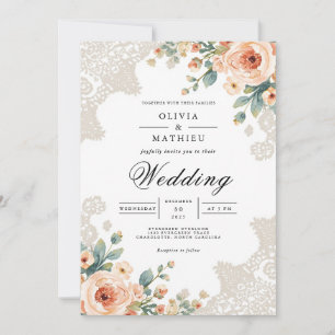 Convite Casamento de Destaque de Lace do Pastel Blossom