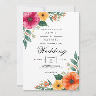 Convite Casamento de Destaque do Canto Floral Vívido