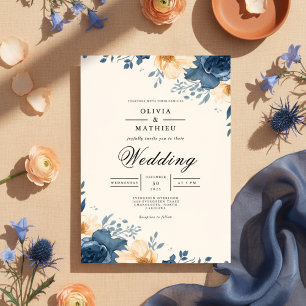 Convite Casamento de Destaque Floral de Índio Profundo