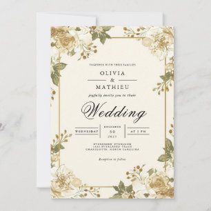 Convite Casamento de Destaque Floral Envelhecido