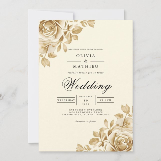 Convite Casamento de Destaque Floral Gilded (Frente)