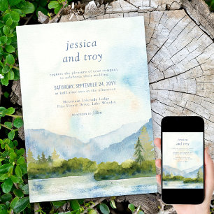 Convite Casamento de Destino Aquarela no Lago da Montanha