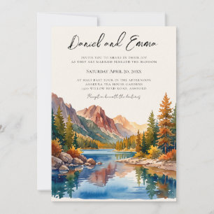 Convite Casamento de Destino Aquarela no Lago de Outono