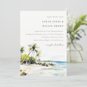 Convite Casamento de Destino Aquarela Tropical Costeira