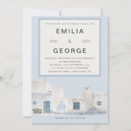Convite Casamento de Destino Azul Grego | Elegante