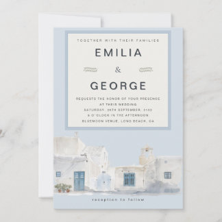 Convite Casamento de Destino Azul Grego | Elegante