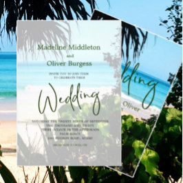 Convite Casamento de Destino Azul no Oceano de Praia Tropi