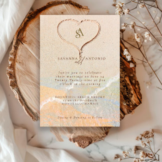 Convite Casamento de Destino Boho Chic na Praia com Coraçã