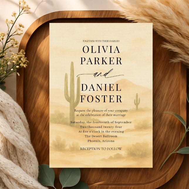 Convite Casamento de Destino Boho Deserto Aquarela  (Criador carregado)