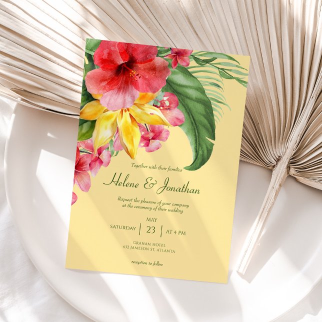 Convite Casamento de Destino Colorido de Praia Tropical (Tropical Beach Floral Colorful Destination Wedding Invitation)
