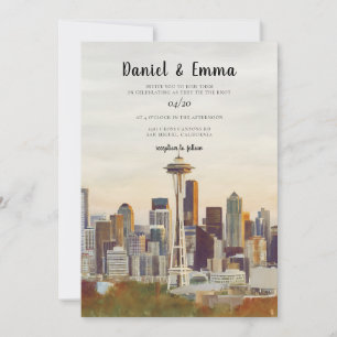 Convite Casamento de Destino com Aquarela da Silhueta de S