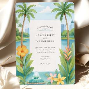 Convite Casamento de Destino com Aquarela em Orlando Flóri