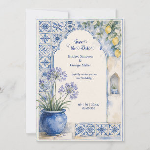 Convite Casamento de Destino com Azulejo Azul e Limão de A