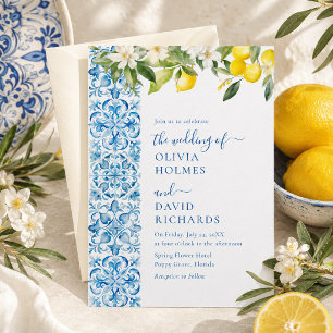 Convite Casamento de Destino com Azulejos Azuis de Limão I