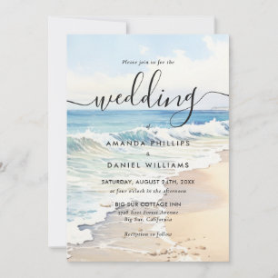 Convite Casamento de Destino com Ondas Rolantes em Aquarel