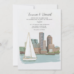 Convite Casamento de Destino com Paisagem da Orla de Bosto