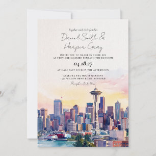 Convite Casamento de Destino com Paisagem Urbana em SEATTL