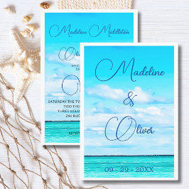 Convite Casamento de Destino Costeiro de Praia na praia