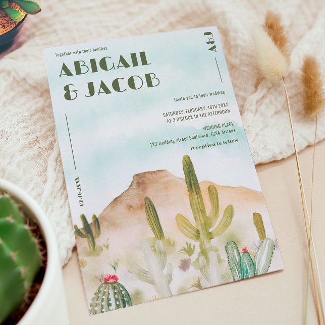 Convite Casamento de Destino da Arizona de Boho Desert Cac (Boho Desert Cactus Arizona Destination Wedding Invitation)