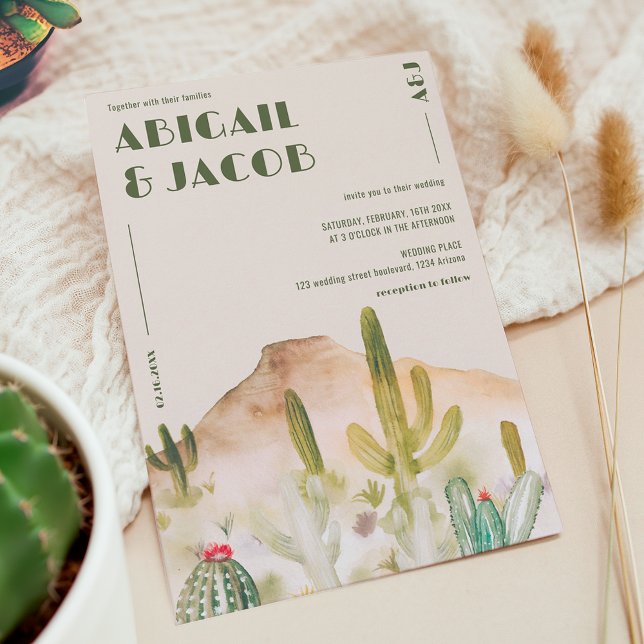 Convite Casamento de Destino da Arizona de Cactus no Deser (Retro Desert Cactus Arizona Destination Wedding Invitation)