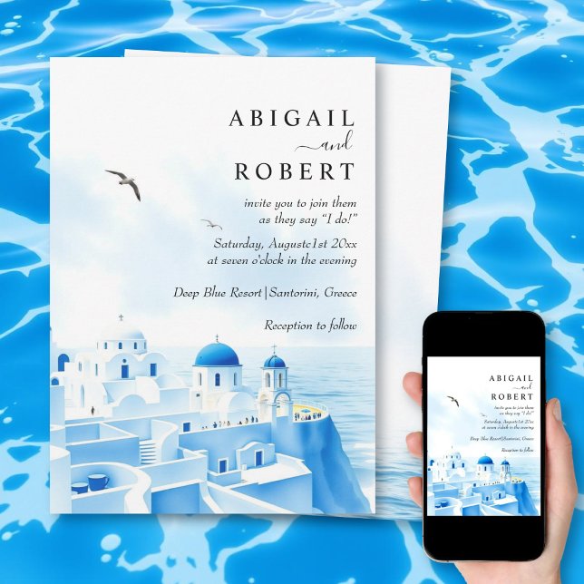 Convite casamento de destino da Grécia Santorini (Criador carregado)