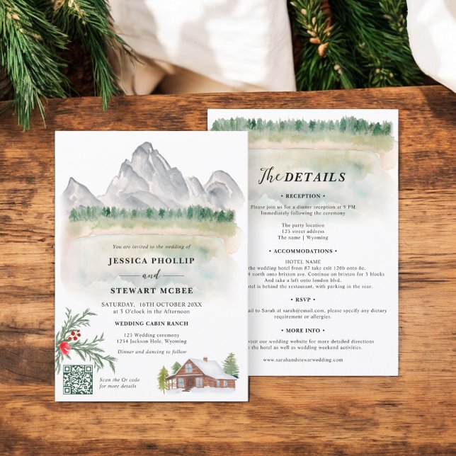 Convite Casamento de destino da montanha russa Wyoming (Rustic mountain Wyoming destination wedding Invitation)