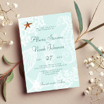 Convite Casamento de destino da praia costeira<br><div class="desc">Destino da praia de verão convite para casamento verde de vidro marinho com conchas,  estrelas-do-mar,  cavalo-marinho e corais e um roteiro de caligrafia.</div>