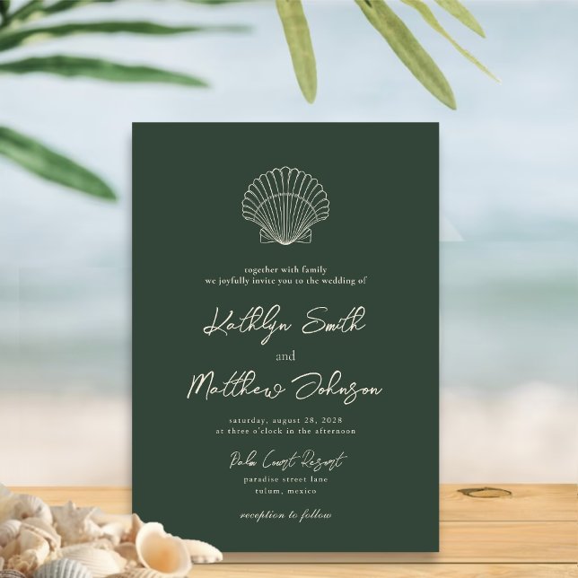 Convite Casamento de Destino da Praia do Moss Green Modern (Criador carregado)