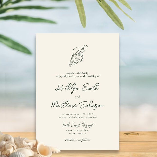 Convite Casamento de Destino da Praia do Moss Green Modern (Criador carregado)