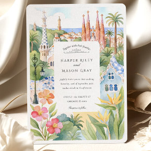 Convite Casamento de Destino de Barcelona Watercolor