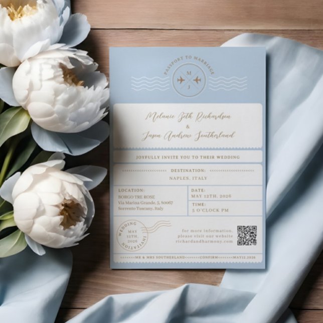 Convite Casamento de Destino de Bilhete de Embarque (Boarding Passport Ticket Destination Travel Theme Invitation)