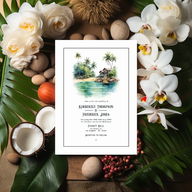 Convite Casamento de Destino de Caribe de Aquarela (Caribbean Beach Wedding)