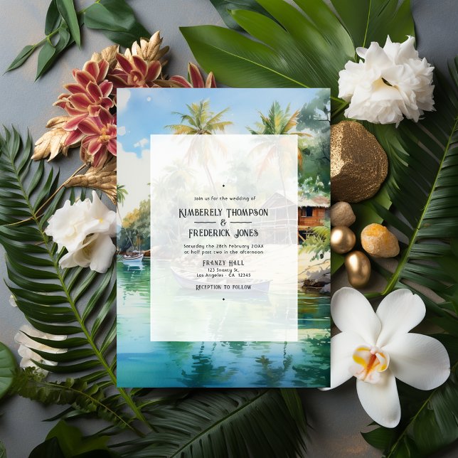 Convite Casamento de Destino de Caribe de Aquarela (Caribbean Wedding)