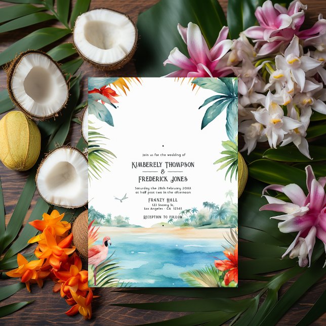 Convite Casamento de Destino de Caribe de Aquarela (Caribbean Wedding )