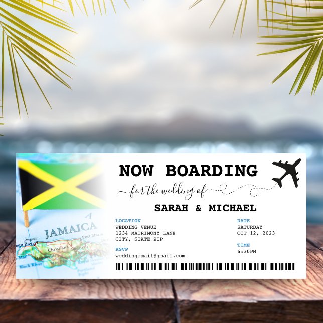 Convite Casamento de Destino de Embarque Jamaica (Jamaica Boarding Pass Destination Wedding Invitation
)