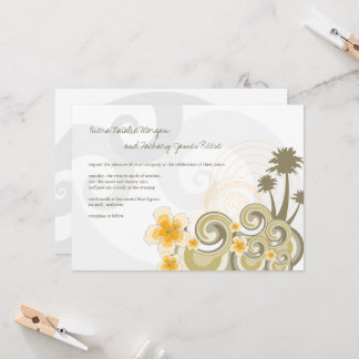 Convite Casamento de Destino de Hibisco Amarelo por Ondas