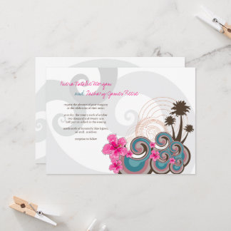 Convite Casamento de Destino de Hibiscus Rosa Ondas Tropic