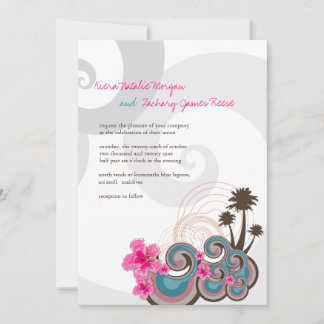 Convite Casamento de Destino de Hibiscus Rosa Ondas Tropic