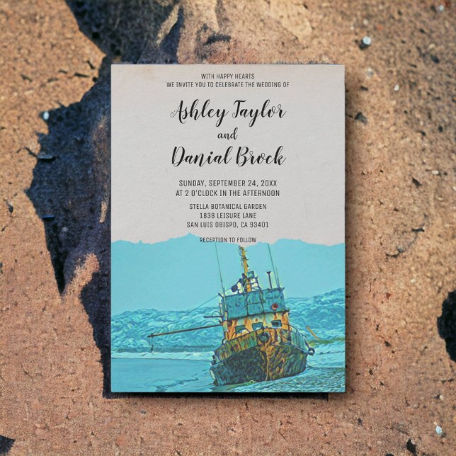 Convite Casamento de destino de marinho de barco à vela de (Criador carregado)