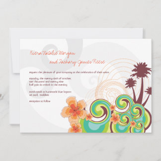Convite Casamento de Destino de Ondas Tropicais Orange Hib