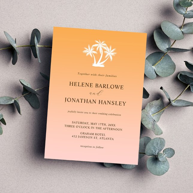 Convite Casamento de Destino de Palmeiras Tropicais Minima (Minimalist Tropical Palm Tree Destination Wedding Invitation)