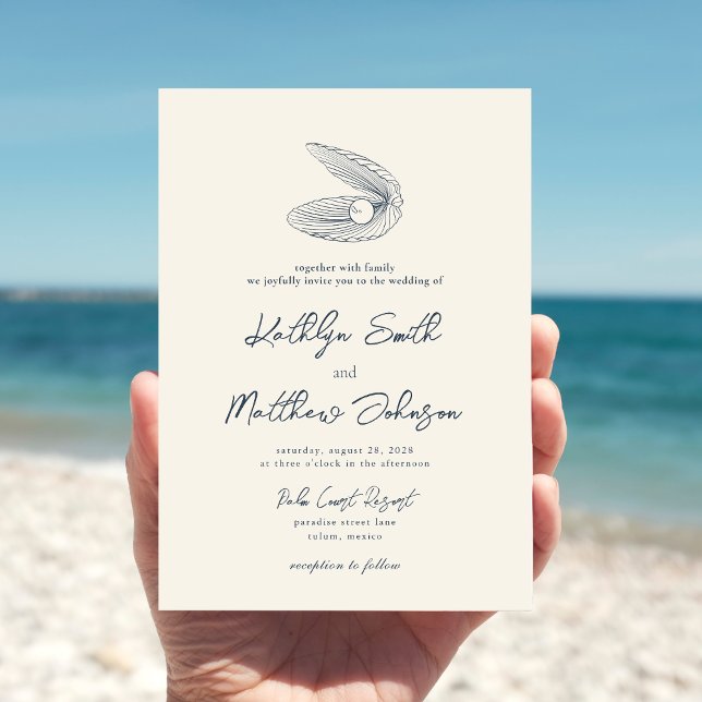 Convite Casamento de Destino de Praia Azul de Shell Marinh (Criador carregado)